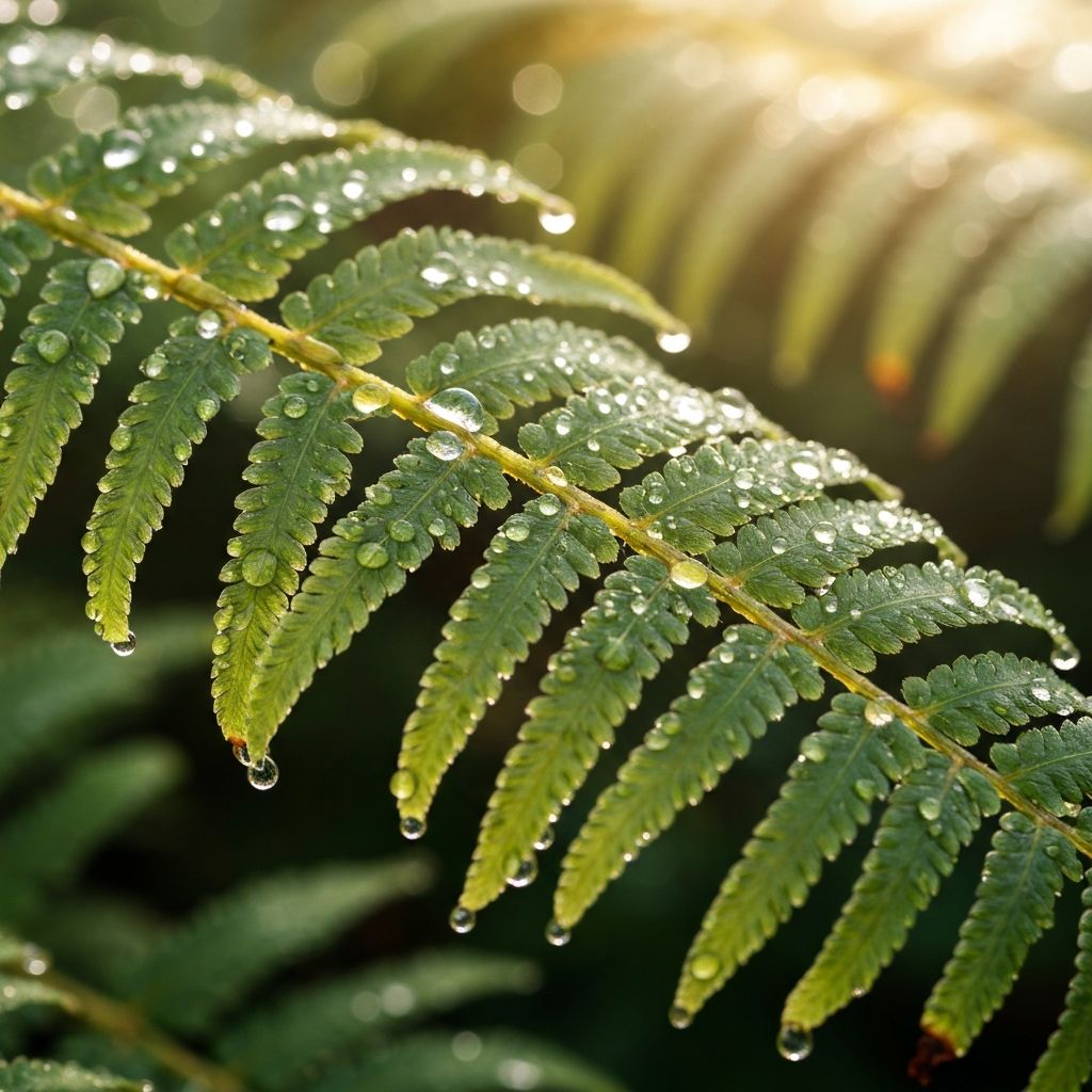 Λεπτή λήψη νέων φύλλων με σταγόνες νερού, τονίζοντας τη ζωτικότητα και την ανάπτυξη.